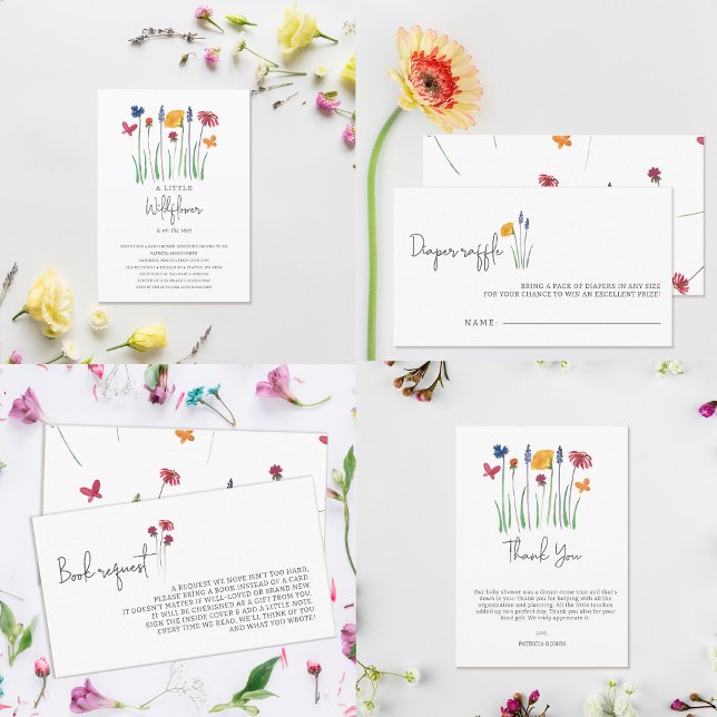 Little Wildflower Pretty Baby Girl Baby Shower Foil Invitation