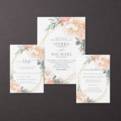 Mint Green Chic Blush Gold Peach Floral Wedding All In One Invitation (Personalise this independent creator's collection.)