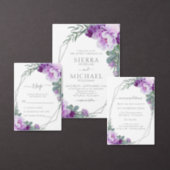 Elegant Chic Purple & Silver Floral Wedding All In One Invitation (Personalise this independent creator's collection.)
