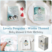 Lovely Penguins Snow Landscape Baby Shower Invitation