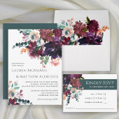 Luxurious Teal and Wine Floral Wedding Invitation