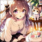 Pretty Anime Girl with Kitten and Birthday Cake Chocolate Covered Oreo