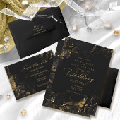 Marble Glitter Wedding Black Gold ID644 Invitation