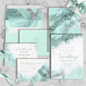 Marble Glitter Wedding Website Teal Silver ID644