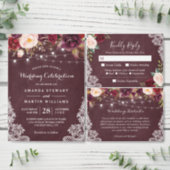 Burgundy Floral String Lights Lace Bridal Shower Invitation (Personalise this independent creator's collection.)