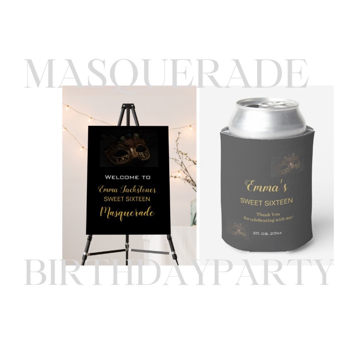 Gold Mask Masquerade Birthday Party Round Backdrop main image 1