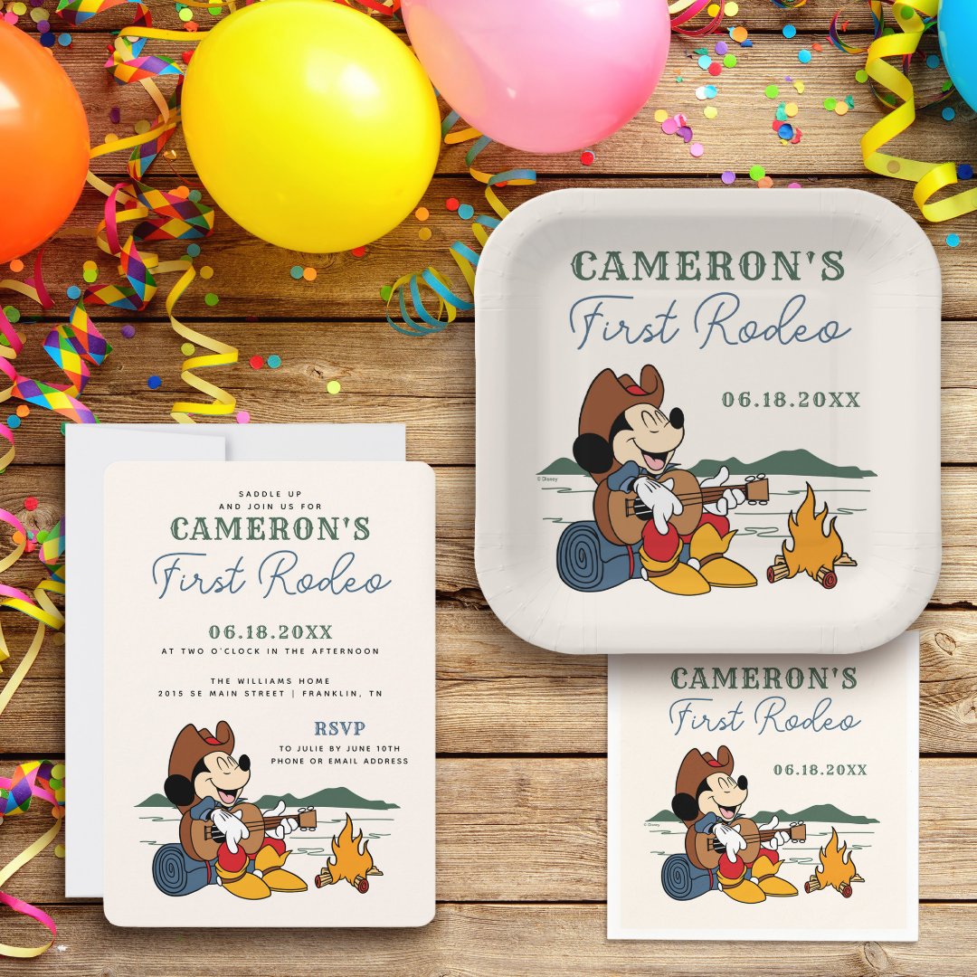 Mickey Mouse | Cowboy Rodeo Birthday Invitation | Zazzle