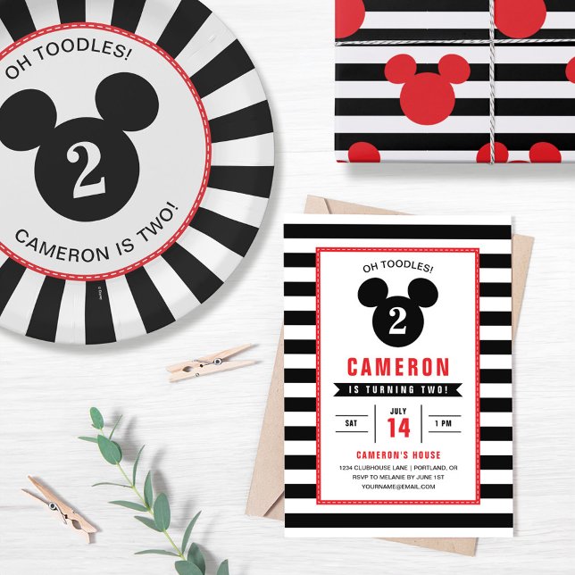 Mickey Mouse Icon Black White Striped Birthday Wrapping Paper
