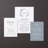 Minimal Leaf | Dusty Blue Formal Monogram Wedding Invitation (Personalise this independent creator's collection.)