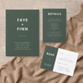 Dark Green | Moss Minimalist Scandi Modern Wedding Save The Date (Personalise this independent creator's collection.)