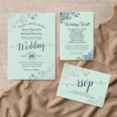 Silver Frills Mint & Navy Wedding Save the Date Announcement Postcard (Personalise this independent creator's collection.)