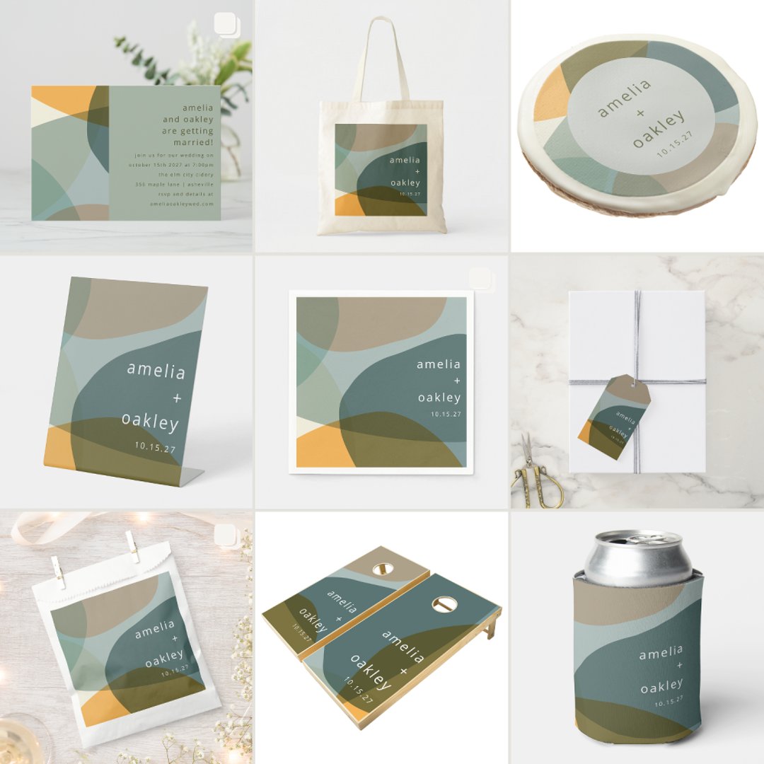 Modern Abstract Art Green Sage Teal Custom Wedding Napkins | Zazzle