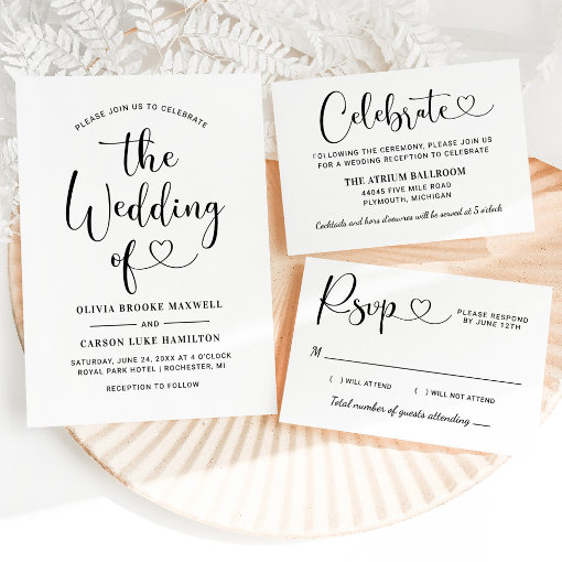 Modern Black Heart Script Wedding Accommodations Enclosure Card | Zazzle