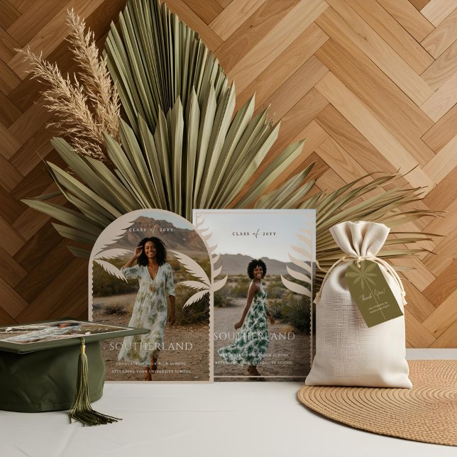 Boho Retro Tropical Palm Tree Graduation Photo Invitation | Zazzle