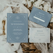 Modern Deco | Elegant White and Dusty Blue Wedding Invitation