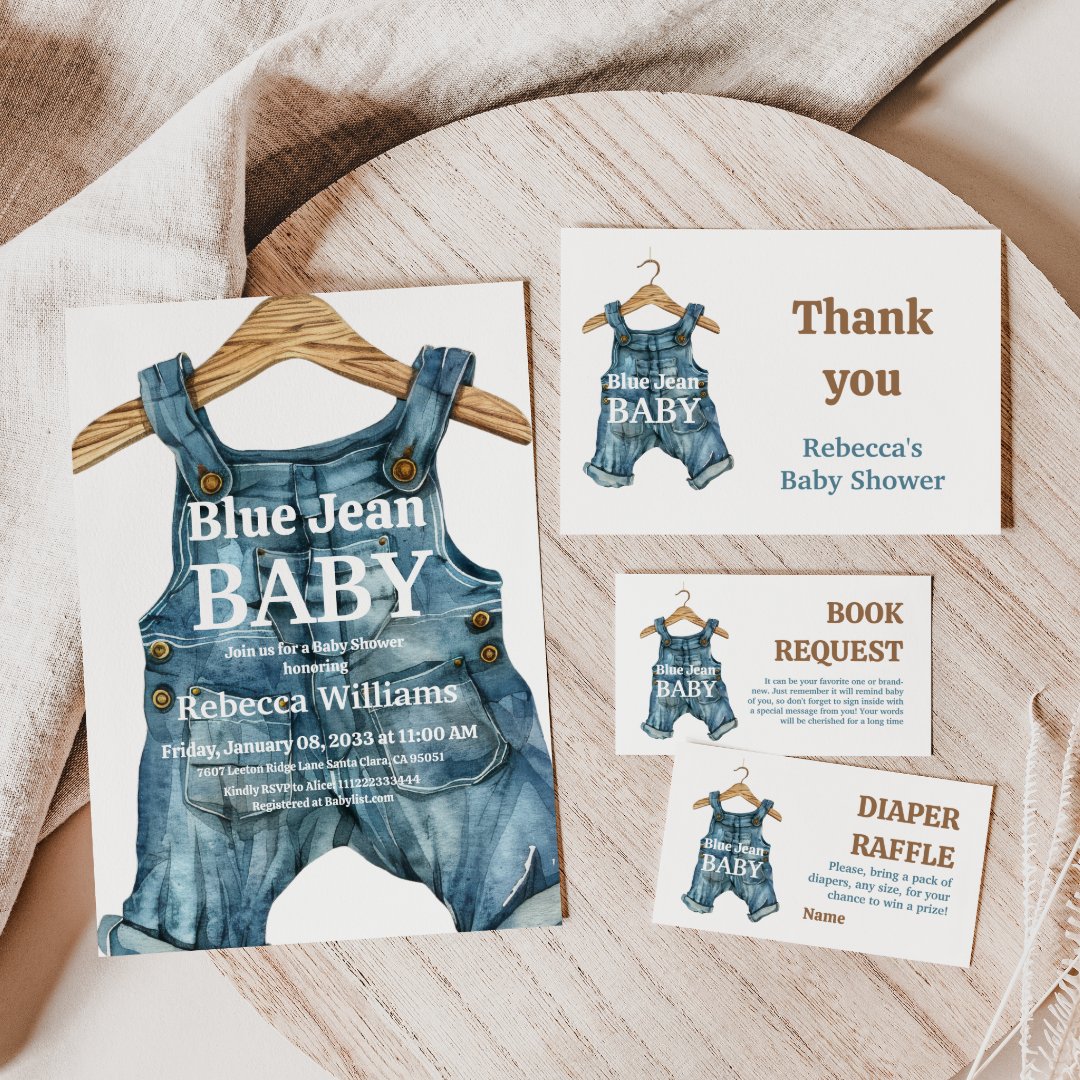 Modern Denim Blue Jean Baby Boy Baby Shower Invitation | Zazzle