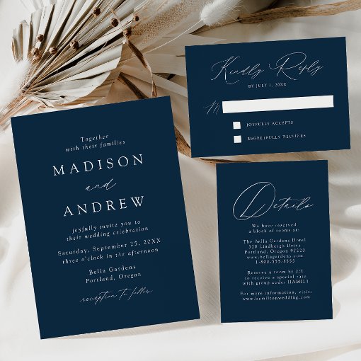 Navy Modern Elegance Wedding Invitation | Zazzle