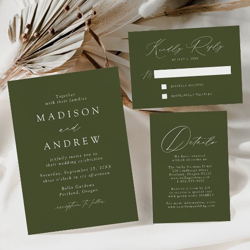 Modern Elegant Olive Green Wedding Invitation | Zazzle