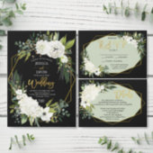 Modern White Floral Black Gold Frame Wedding Invitation (Personalise this independent creator's collection.)