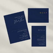 Modern Minimalist Navy Blue | Gold Wedding RSVP Postcard