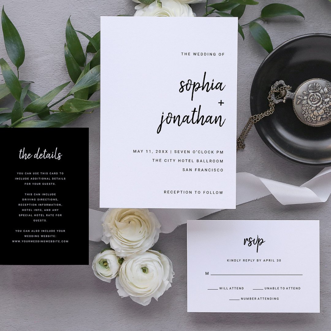 Modern Minimalist Script | Black and White Wedding Napkins | Zazzle