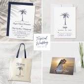 Modern Navy Blue Palm Beach Wedding Photo Thank You Card | Zazzle