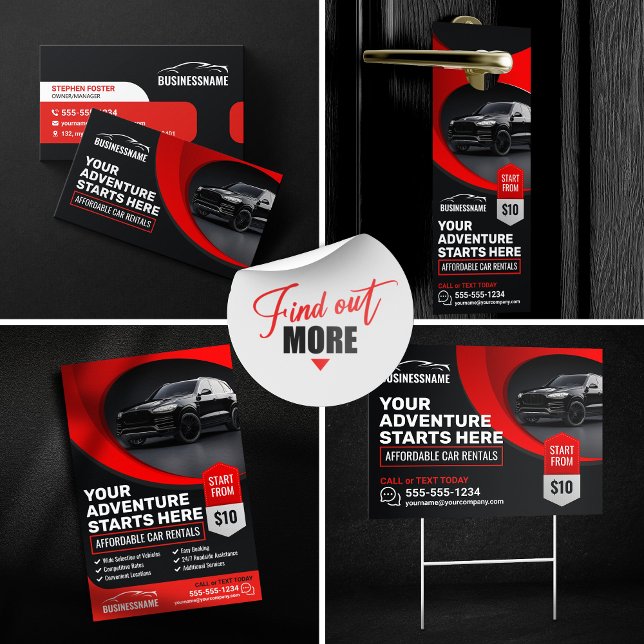 Modern Red Affordable Car Rental Car Hire Auto Business Card