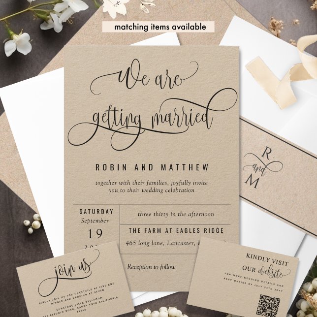 Wedding announcement modern minimal kraft store