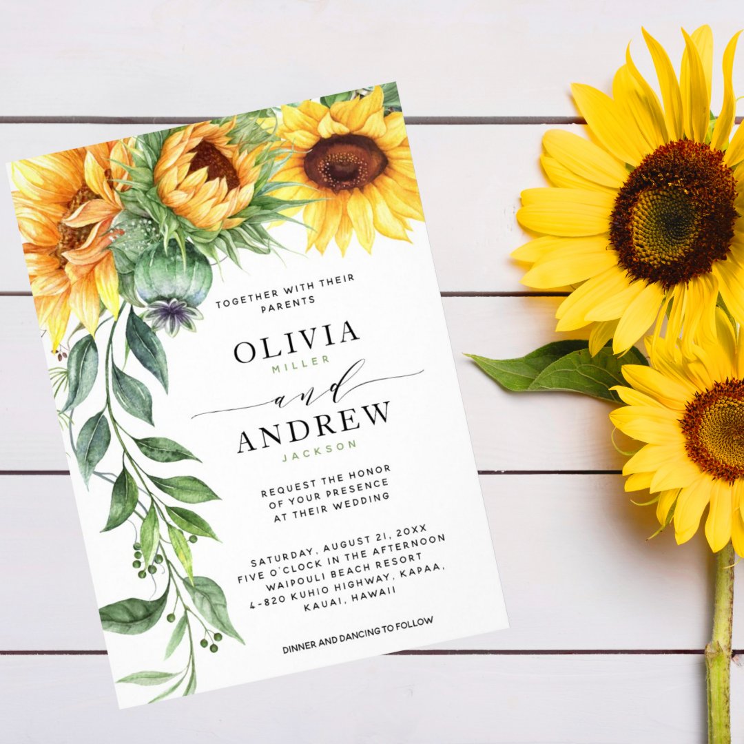 Rustic Sunflower Watercolor Wedding All In One Invitation | Zazzle