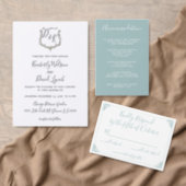 Monogram Crest Gold Dusty blue Wedding programs (Personalise this independent creator's collection.)