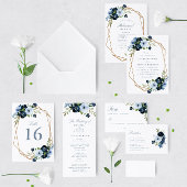 Navy & light blue floral geometric wedding invitation