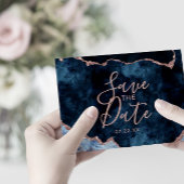 Navy Blue & Rose Gold Foil Agate Marble Wrapping Paper