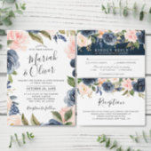 Navy Blue Blush Pink Floral Bridal Shower Recipe 3 Ring Binder (Personalise this independent creator's collection.)