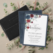 Navy Blue Burgundy Floral Watercolor Script Invitation (Personalise this independent creator's collection.)