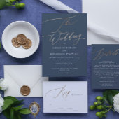 Navy Blue White Elegant Faux Gold The Wedding Invitation