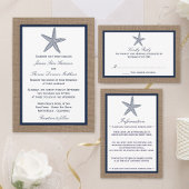 The Navy Starfish Burlap Beach Wedding Collection Enclosure Card