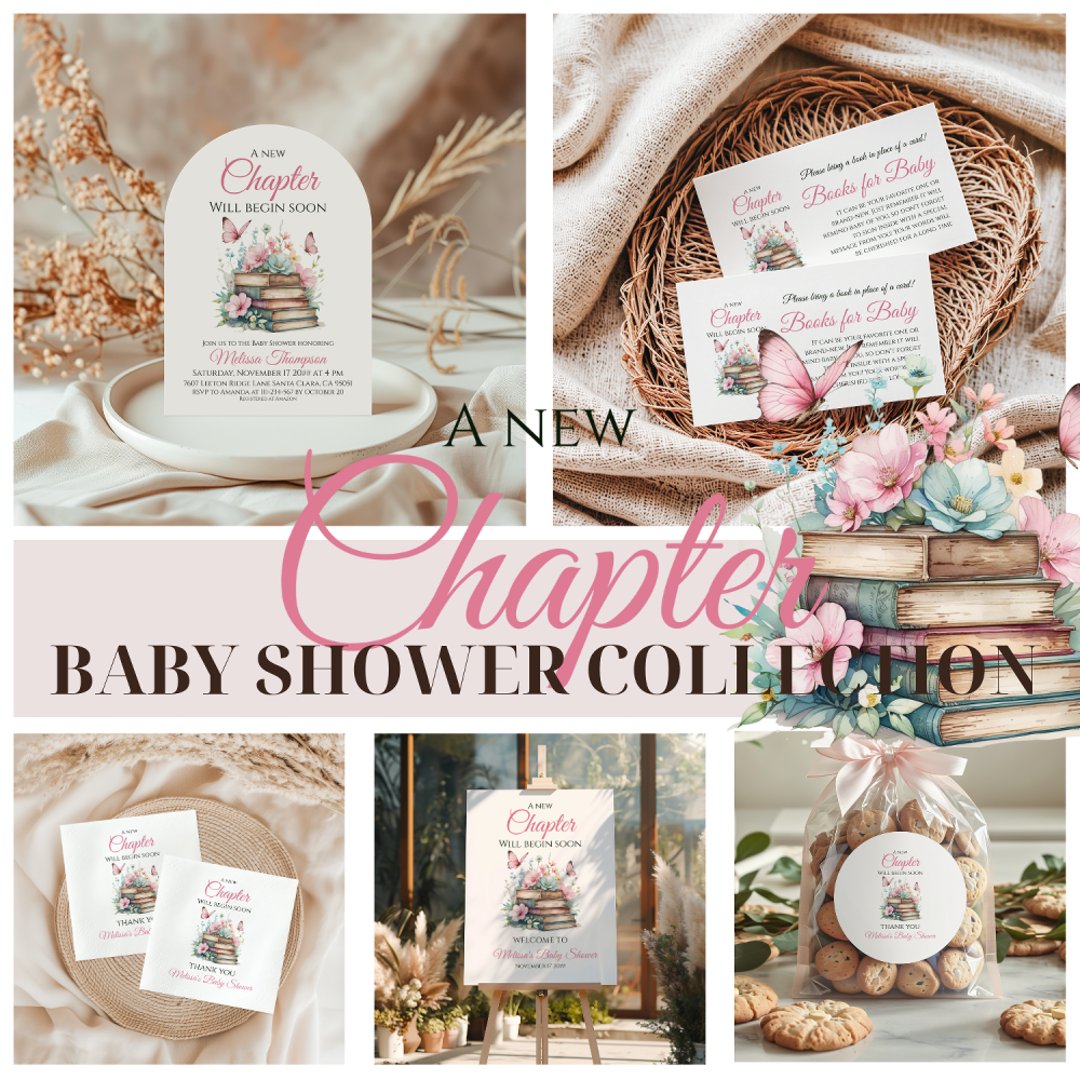 New Chapter Pink Girl Storybook Book Baby Shower Sparkling Wine Label ...