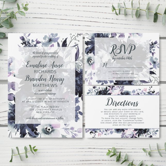 Nocturnal Floral Navy Blue Gray Baby Girl Shower Invitation Zazzle