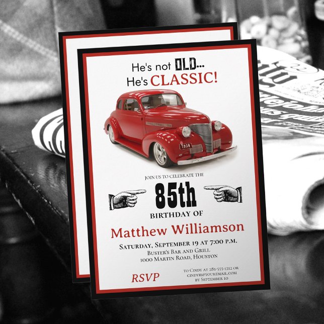 85th Birthday Not Old But Classic Red 1939 Coupe Invitation Zazzle