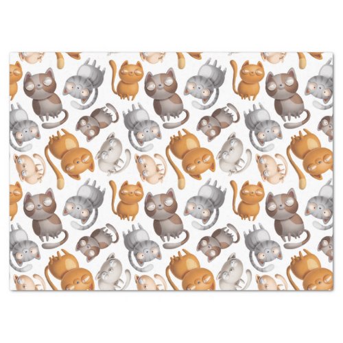 Collection of Cartoon Cats on White Decoupage Tissue Paper