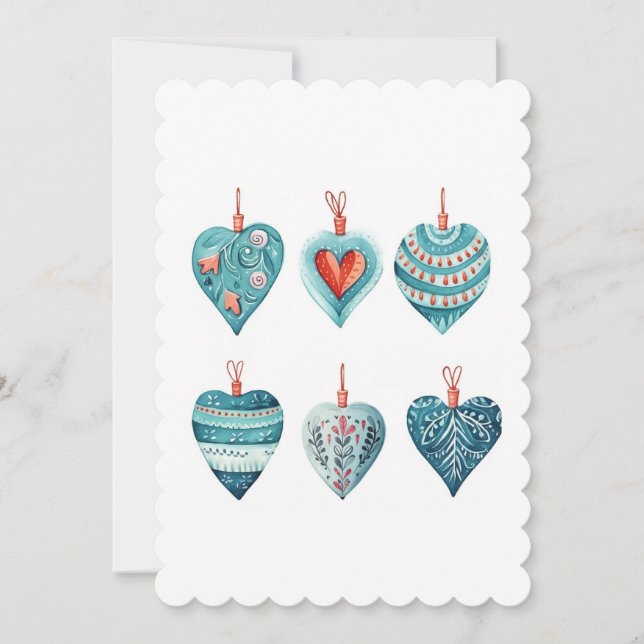 Collection of christmas Hearts decorations Holiday Card (Front)
