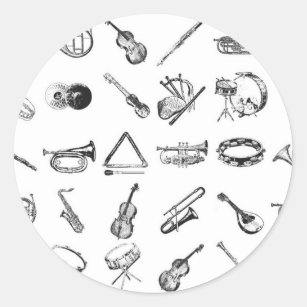 Collection of classical musical instruments classic round sticker