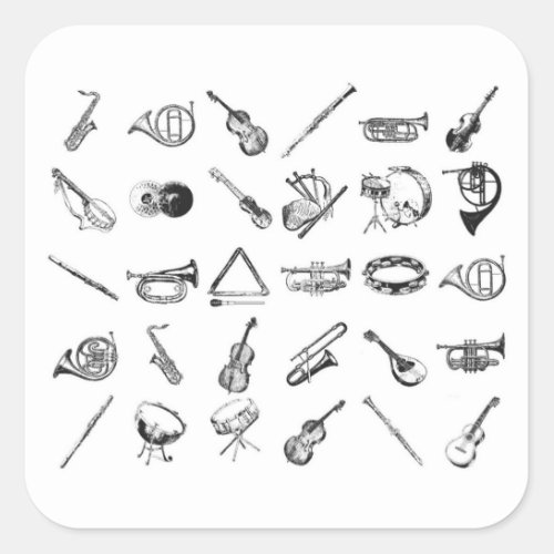 Collection of classical musical instruments square sticker