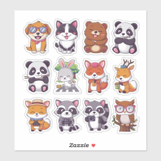 Collection of cute and fun animals sticker (Sheet)