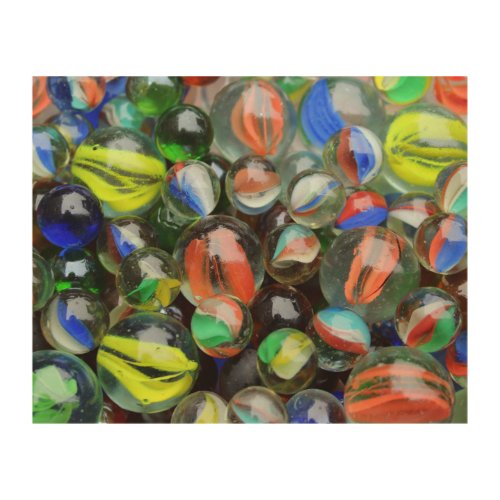 Collection of Glass Marbles Wood Wall Art