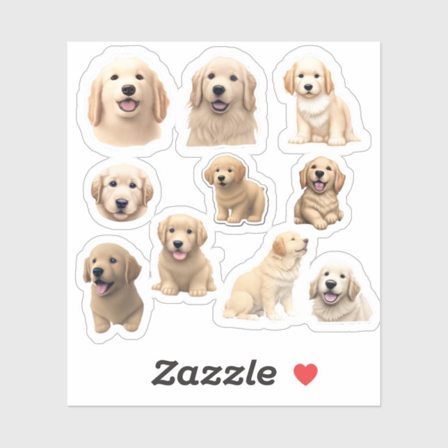 Collection of Golden Retriever Puppies Sticker (Sheet)