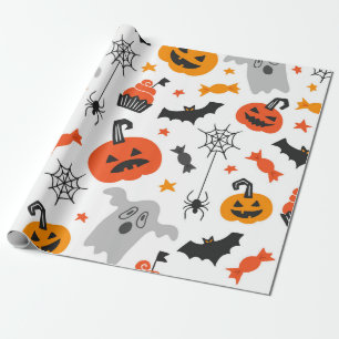 Collection of halloween symbols pattern wrapping paper