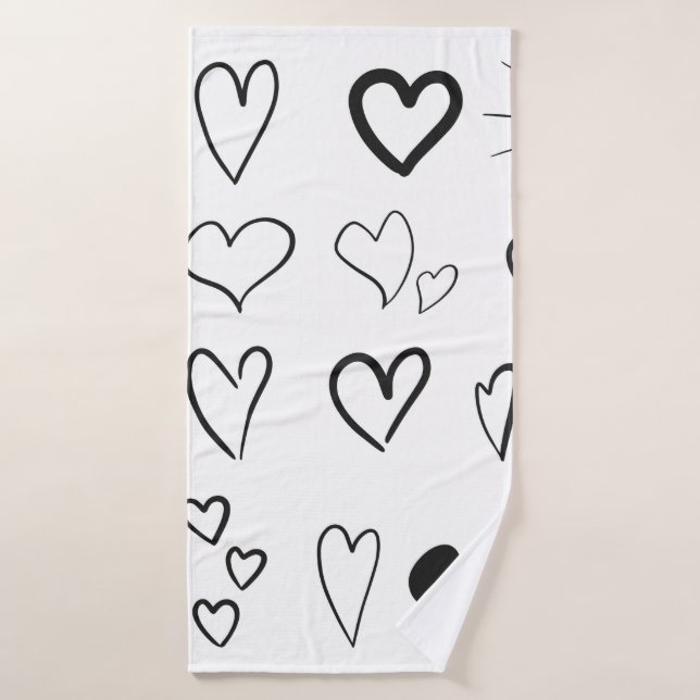 Collection of hand drawn hearts isolated on white  bath towel (Bath Towel)