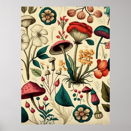 Collection of Mushrooms Plants Poster