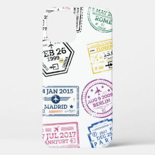 Collection of Passport Stamps Isolated on White. V iPhone 12 Case